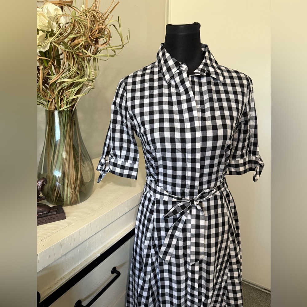 Calvin Klein Black and White Gingham Long Sleeve Dress